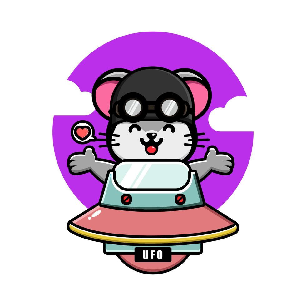 Cute mouse on spaceship ufo vector