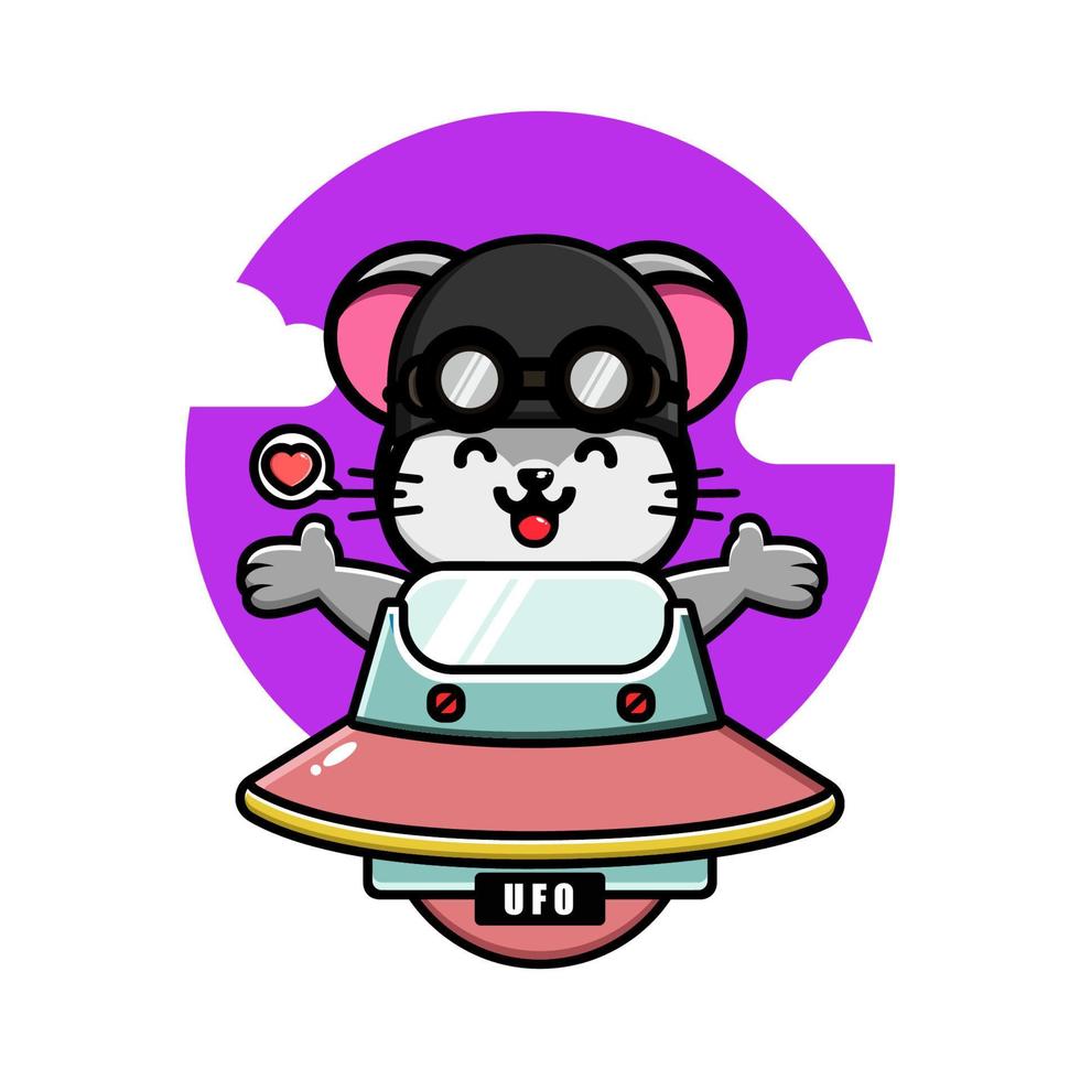 Cute mouse on spaceship ufo vector