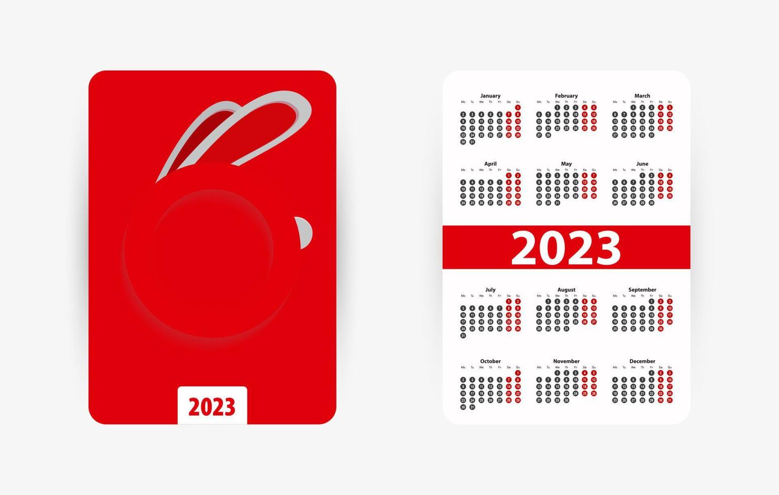 Pocket Vertical Calendar for 2023 year. Calendar with Chinese Zodiac Symbol of the Year Rabbit. vector