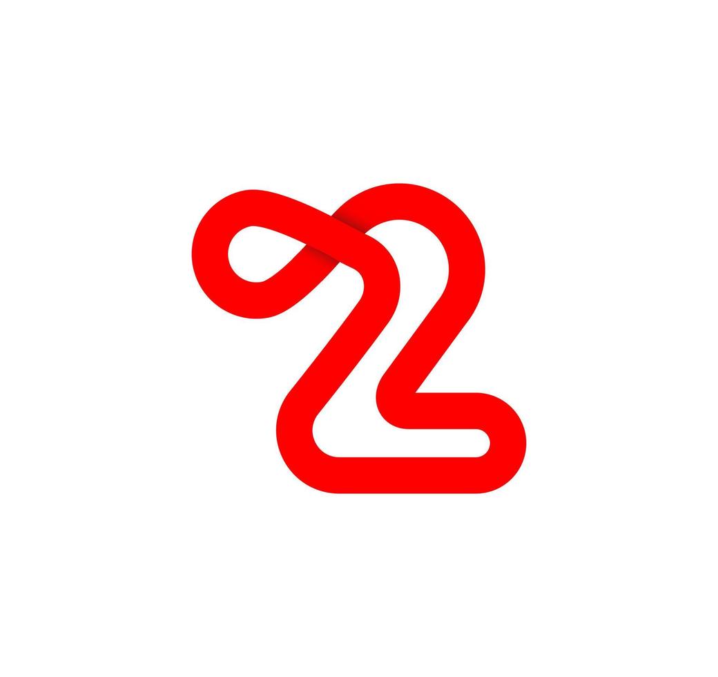 signo de infinito número dos. cíclico 2 letra roja. bucle sin fin natural moderno. diseño corporativo de logo futurista. vector