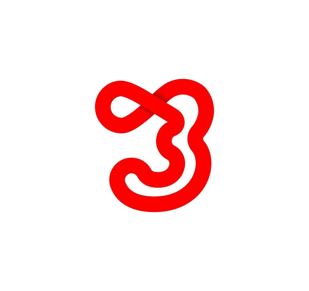 signo de infinito número tres. cíclico 3 letra roja. bucle sin fin natural moderno. diseño corporativo de logo futurista. vector