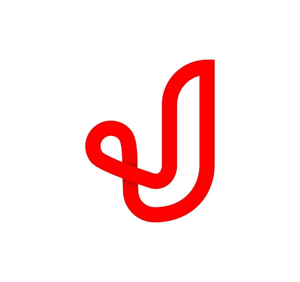 letra j signo infinito. letra roja cíclica j. bucle sin fin natural moderno. diseño corporativo de logo futurista. vector