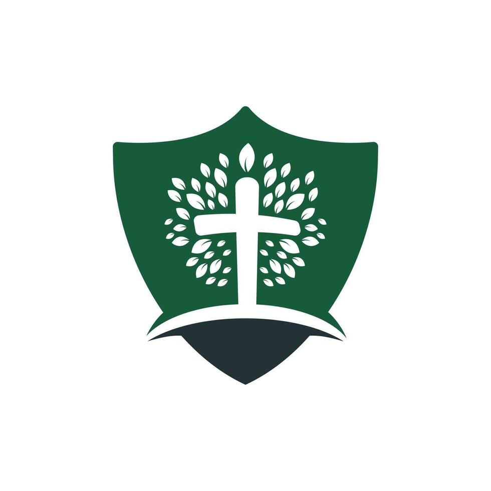 diseño del vector del icono del símbolo de la cruz religiosa del árbol. plantilla de diseño de logotipo de vector de árbol de oración.