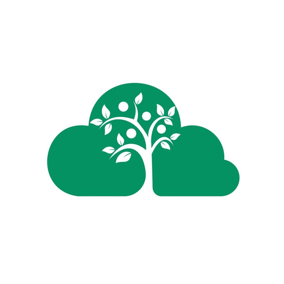 diseño del logotipo del árbol humano y la nube. logotipo del árbol de personas sanas. vector