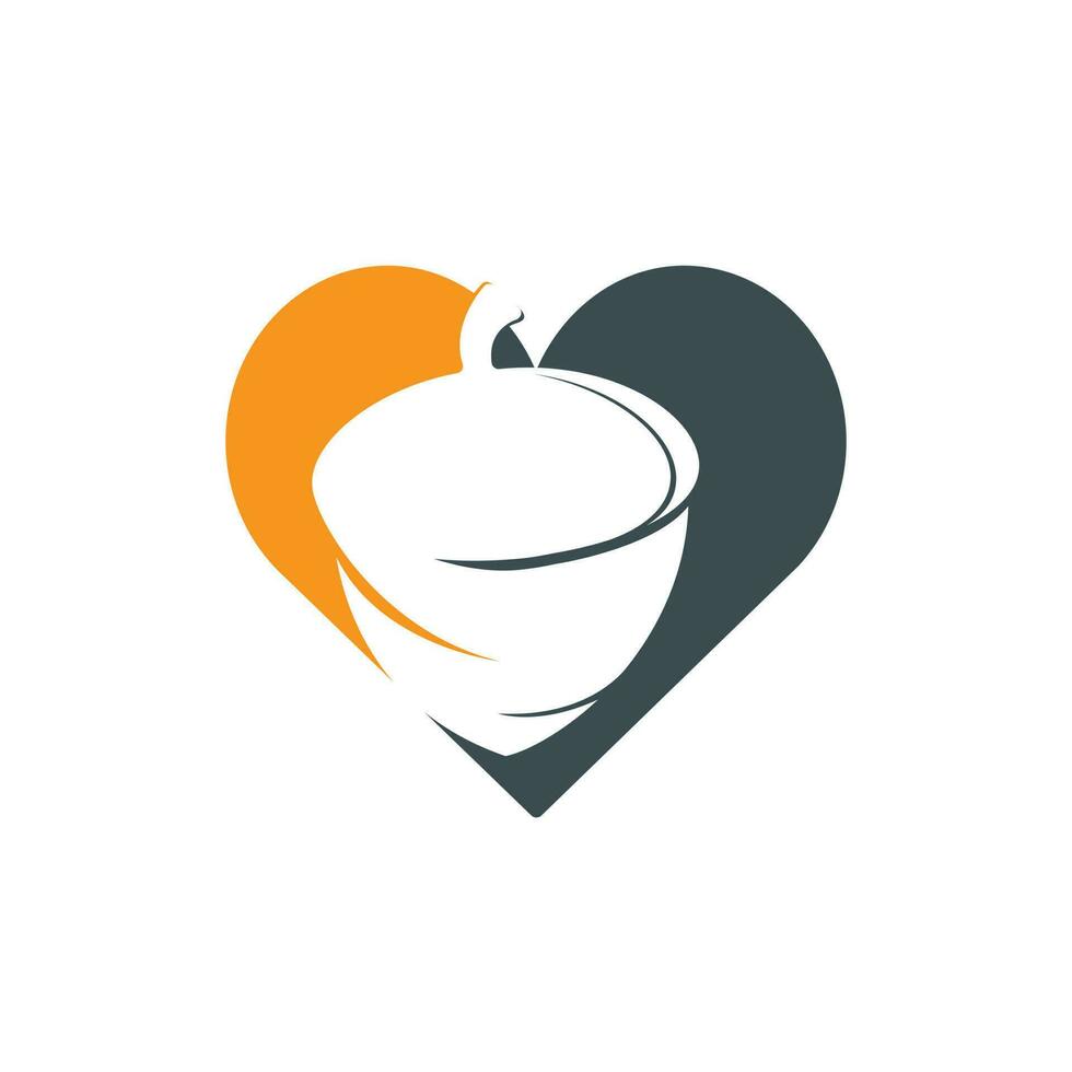 plantilla de diseño de logotipo de forma de corazón de bellota creativa. diseño de logotipo de vector de amor de otoño.