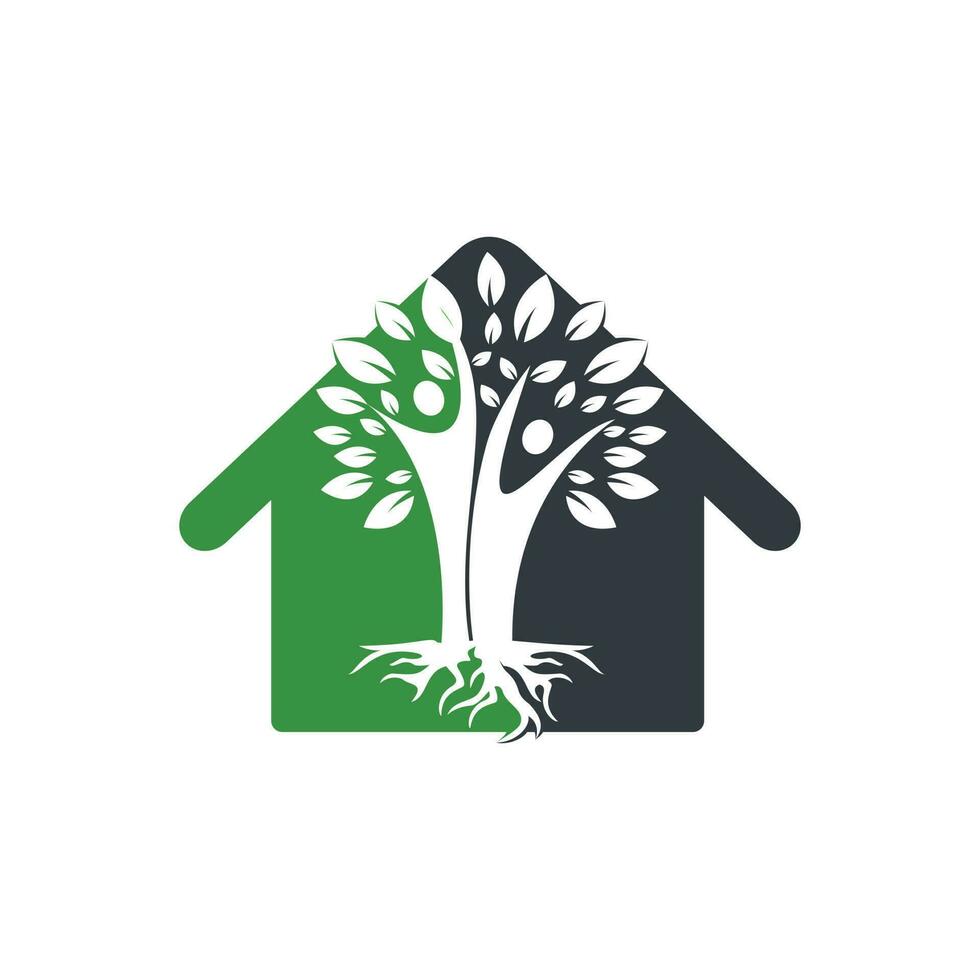 árbol genealógico y raíces en el diseño del logotipo de la forma del hogar. diseño del logotipo del icono del símbolo de la casa del árbol genealógico vector