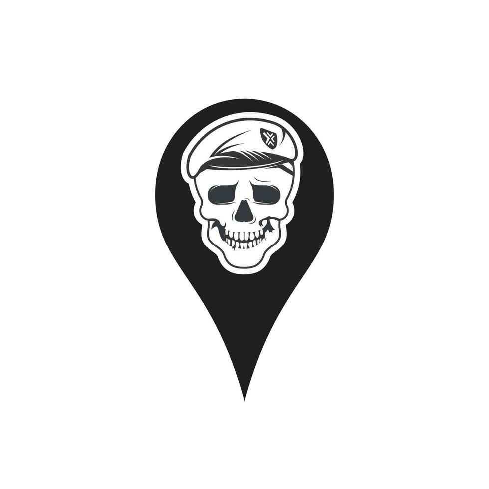 combinación de logotipo de puntero de mapa y cráneo vectorial. símbolo o icono del localizador muerto y gps. vector