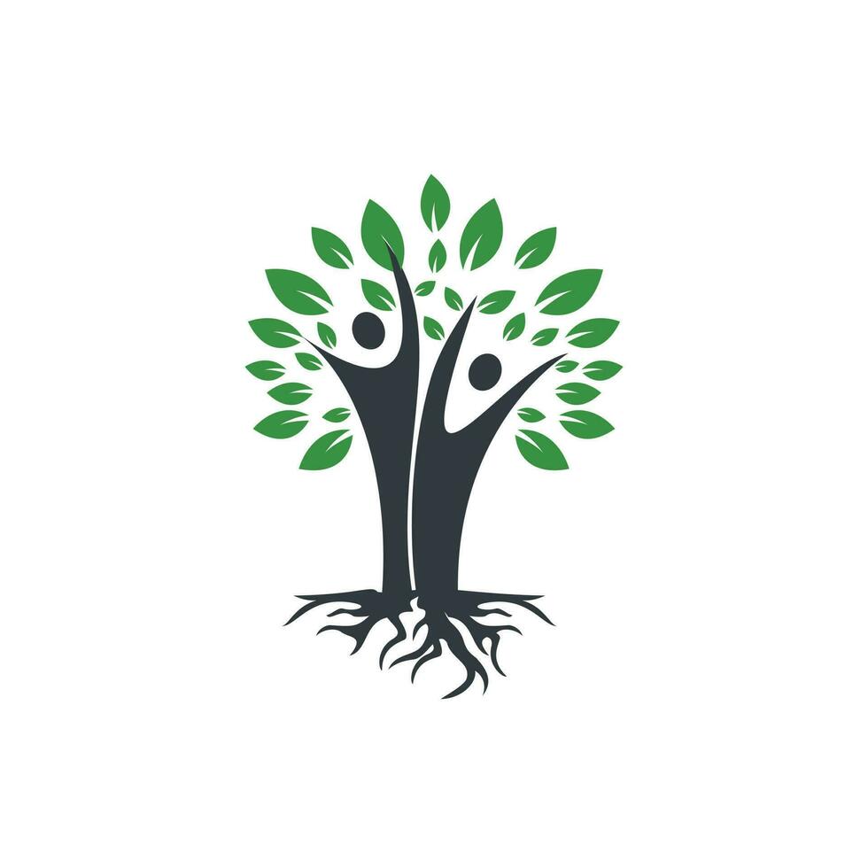 diseño de logotipo de árbol genealógico y raíces. diseño del logotipo del icono del símbolo del árbol genealógico vector