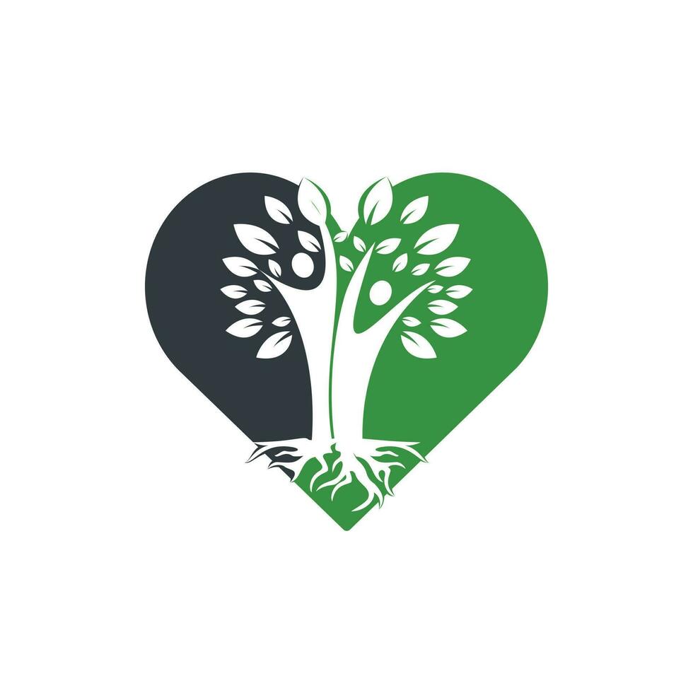 Family Tree And Roots Heart Shape Logo Design. Family Tree Symbol Icon Logo Design vector
