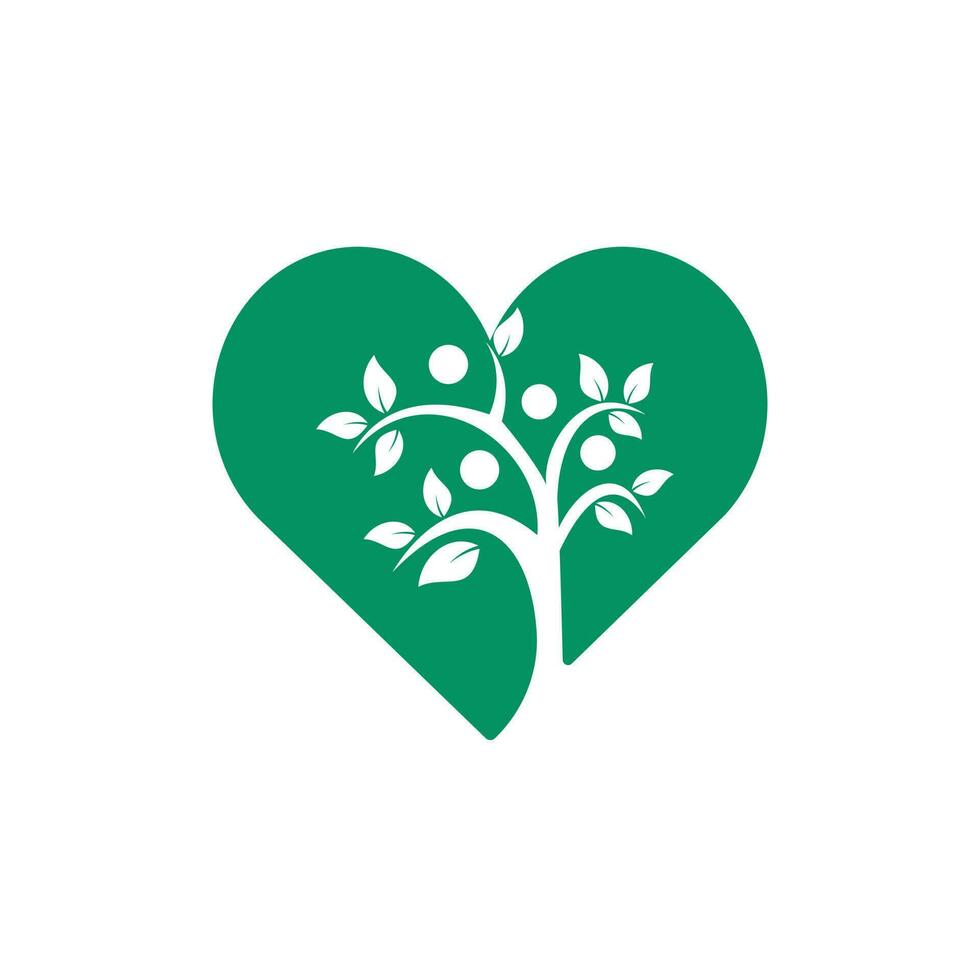 árbol humano y diseño del logotipo del corazón. logotipo del árbol de personas sanas. vector