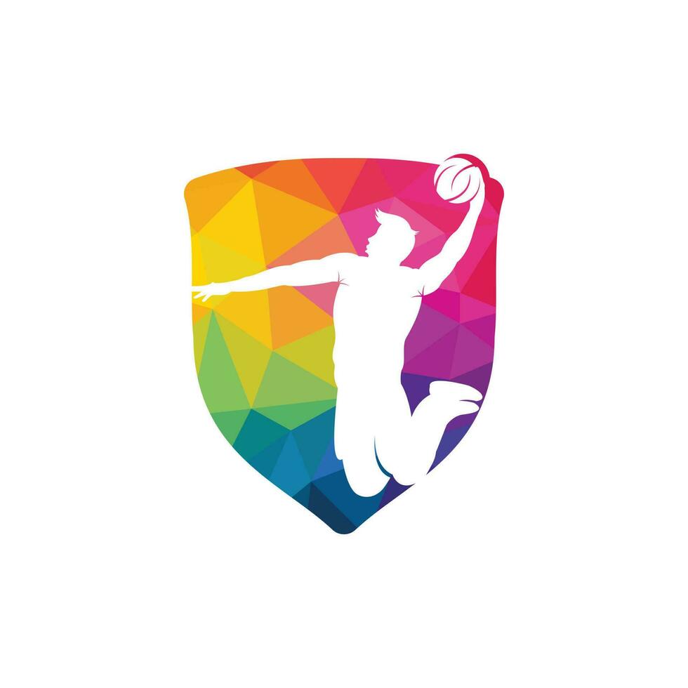 Basketball Sport vector logo design. Basketball player slam dunk design vector.