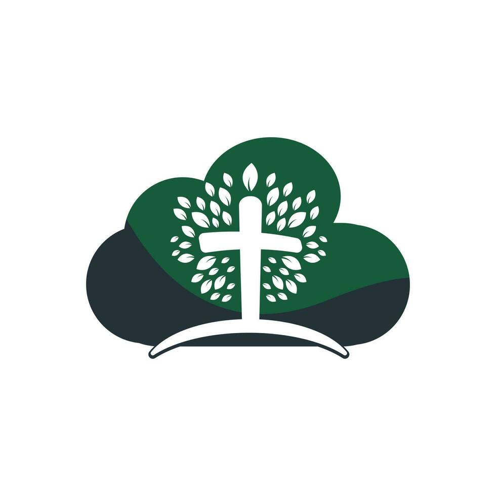 Abstract cloud and tree religious cross symbol icon vector design. Church and Christian organization logo.