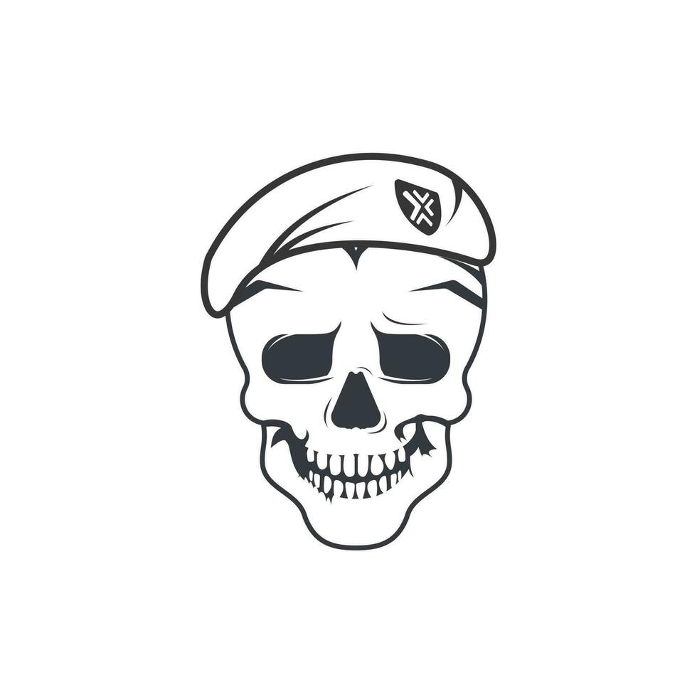 Skull in soldier helmet vector logo design.