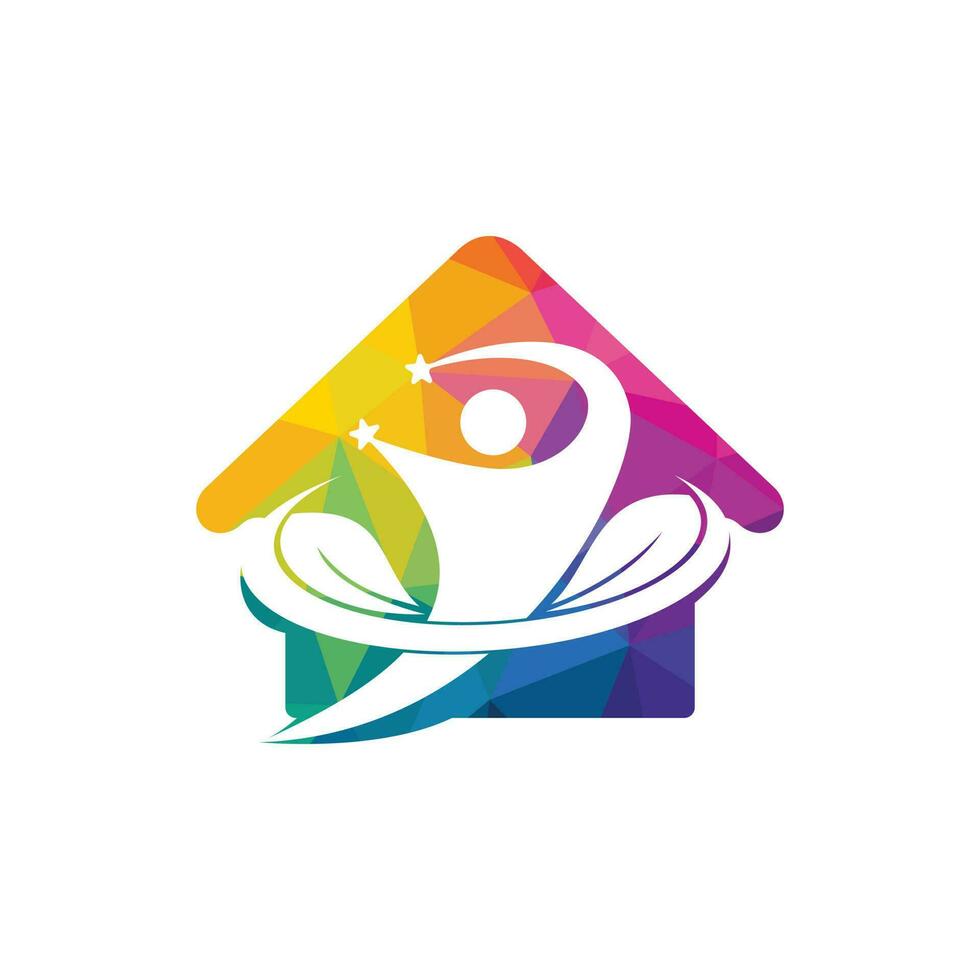 Human life logo icon of abstract human leaves and house vector. Fitness and health care logo icon design. vector