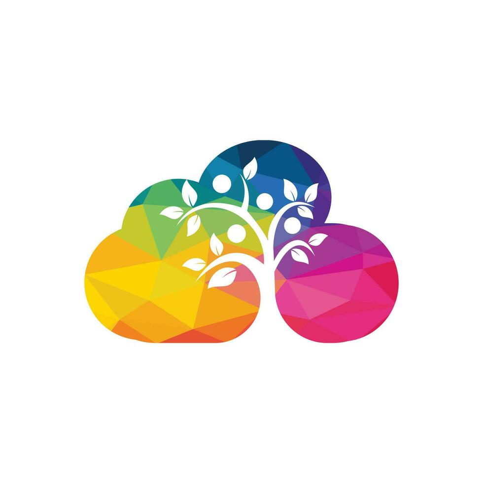 diseño del logotipo del árbol humano y la nube. logotipo del árbol de personas sanas. vector