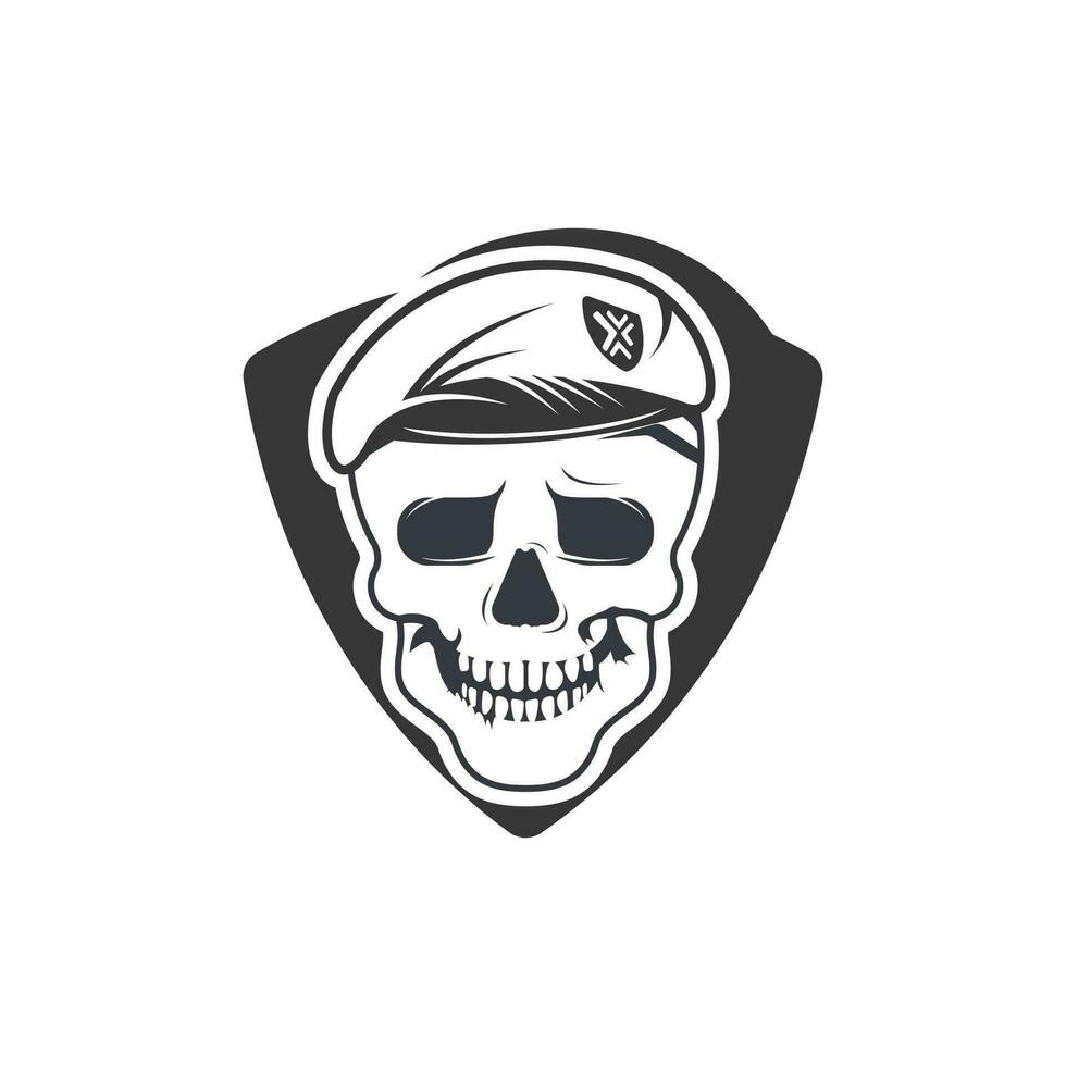 Skull in soldier helmet vector logo design.