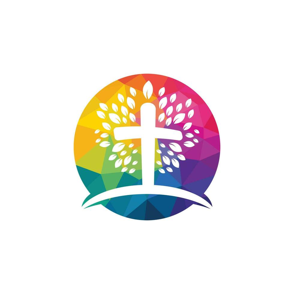 diseño del vector del icono del símbolo de la cruz religiosa del árbol. plantilla de diseño de logotipo de vector de árbol de oración.