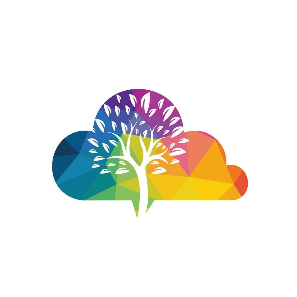 diseño del logotipo del vector del árbol de la nube. icono de concepto de logotipo de vida feliz de ecología.