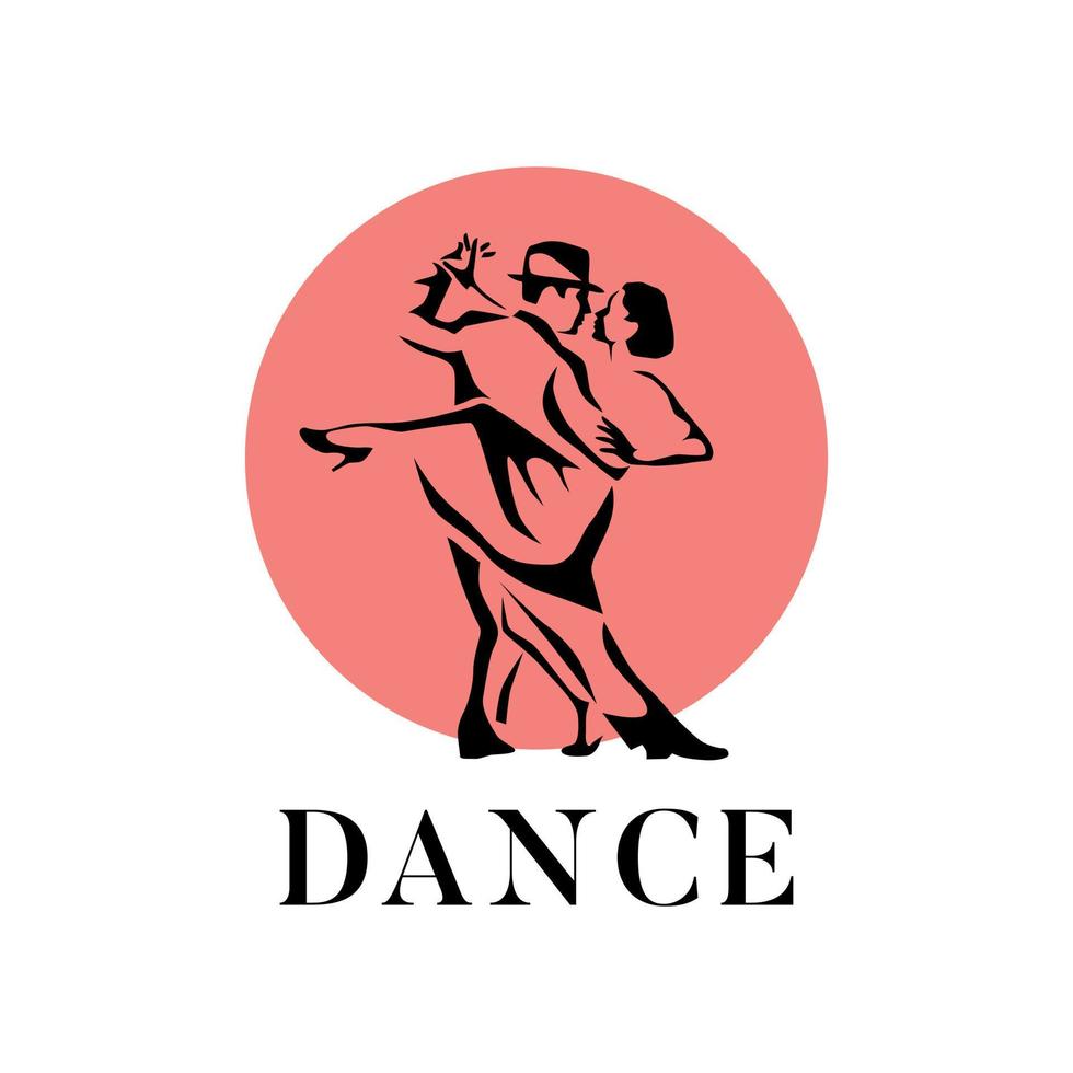pareja de baile hombre y mujer vector ilustración, logo, icono para la escuela de baile, fiesta. blanco, rosa y negro.