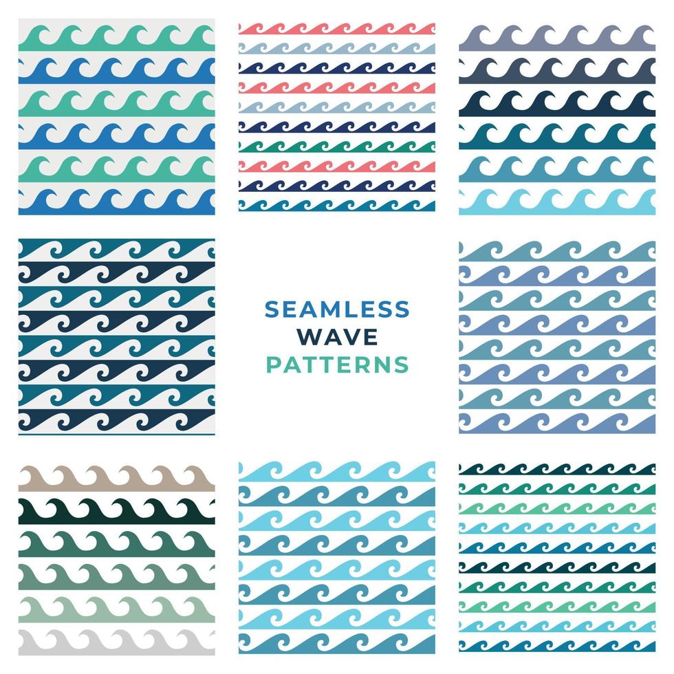 Set of water wave seamless pattern. Blue and white. Vector. For textile, print, fabric, paper. vector