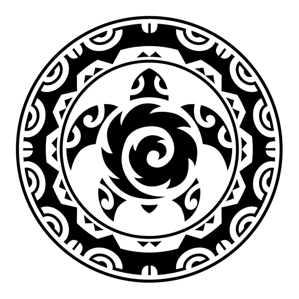Sea turtle round circle ornament Maori style. Tattoo sketch vector