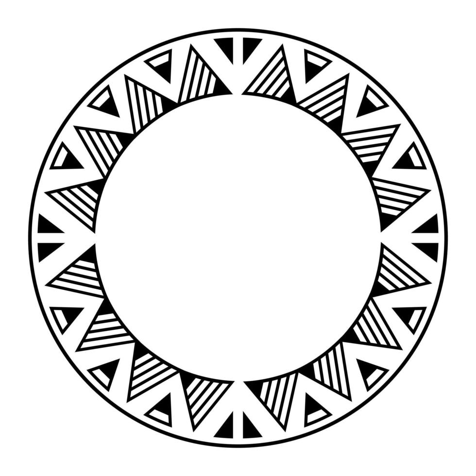 diseño de marco de borde redondo geométrico maorí redondo. en blanco y negro vector