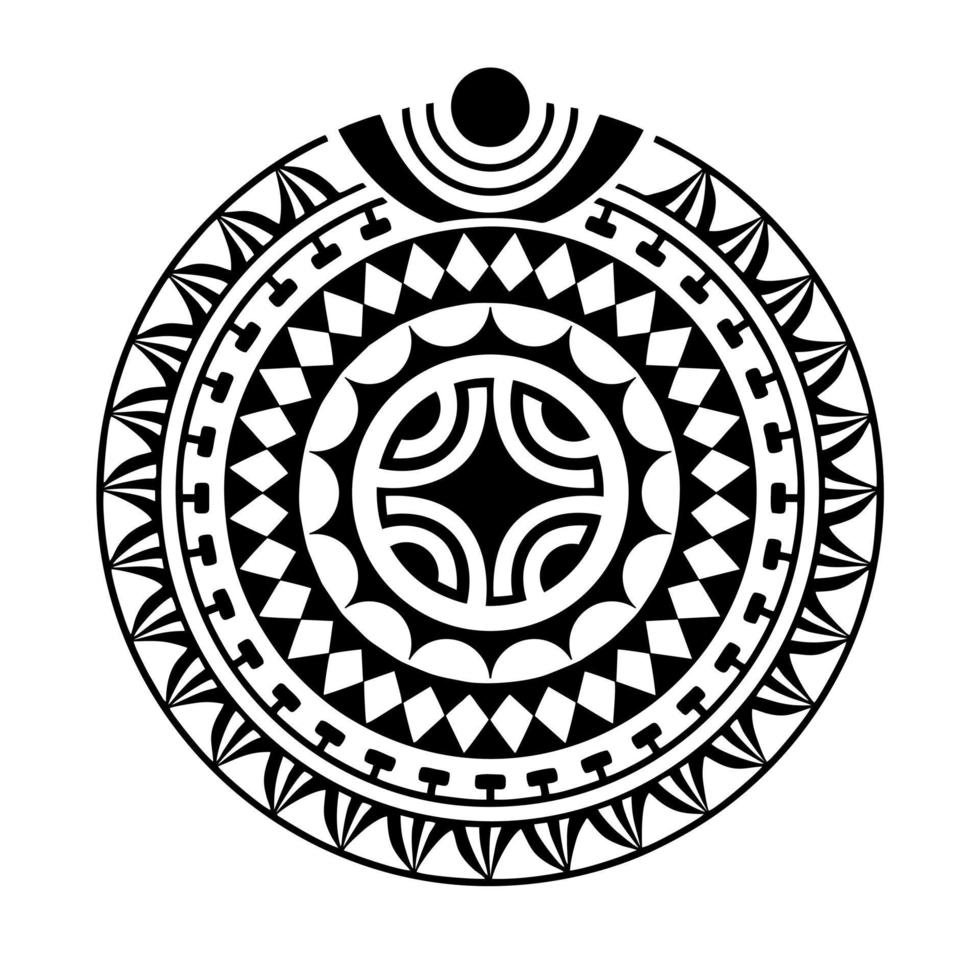 Round tattoo geometric ornament with swastika maori style. Black and white vector