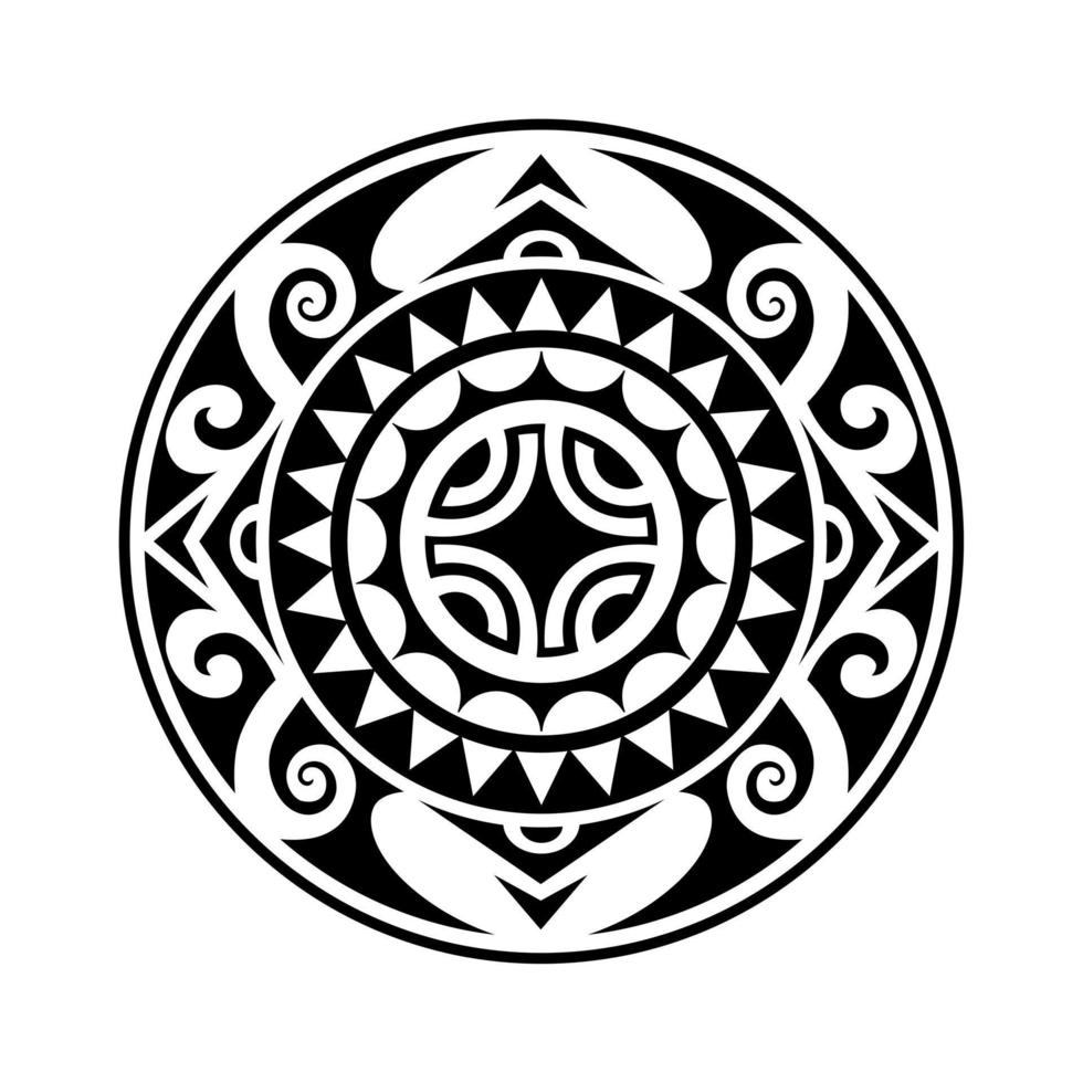 adorno geométrico de tatuaje redondo con esvástica estilo maorí. en blanco y negro vector