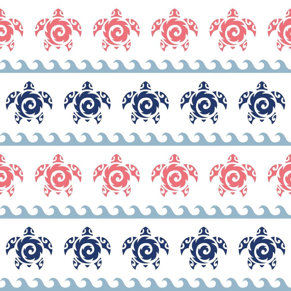 Seamless pattern with sea turtles. Marine life. Maori pattern. Stylish background. Blue and white. vector