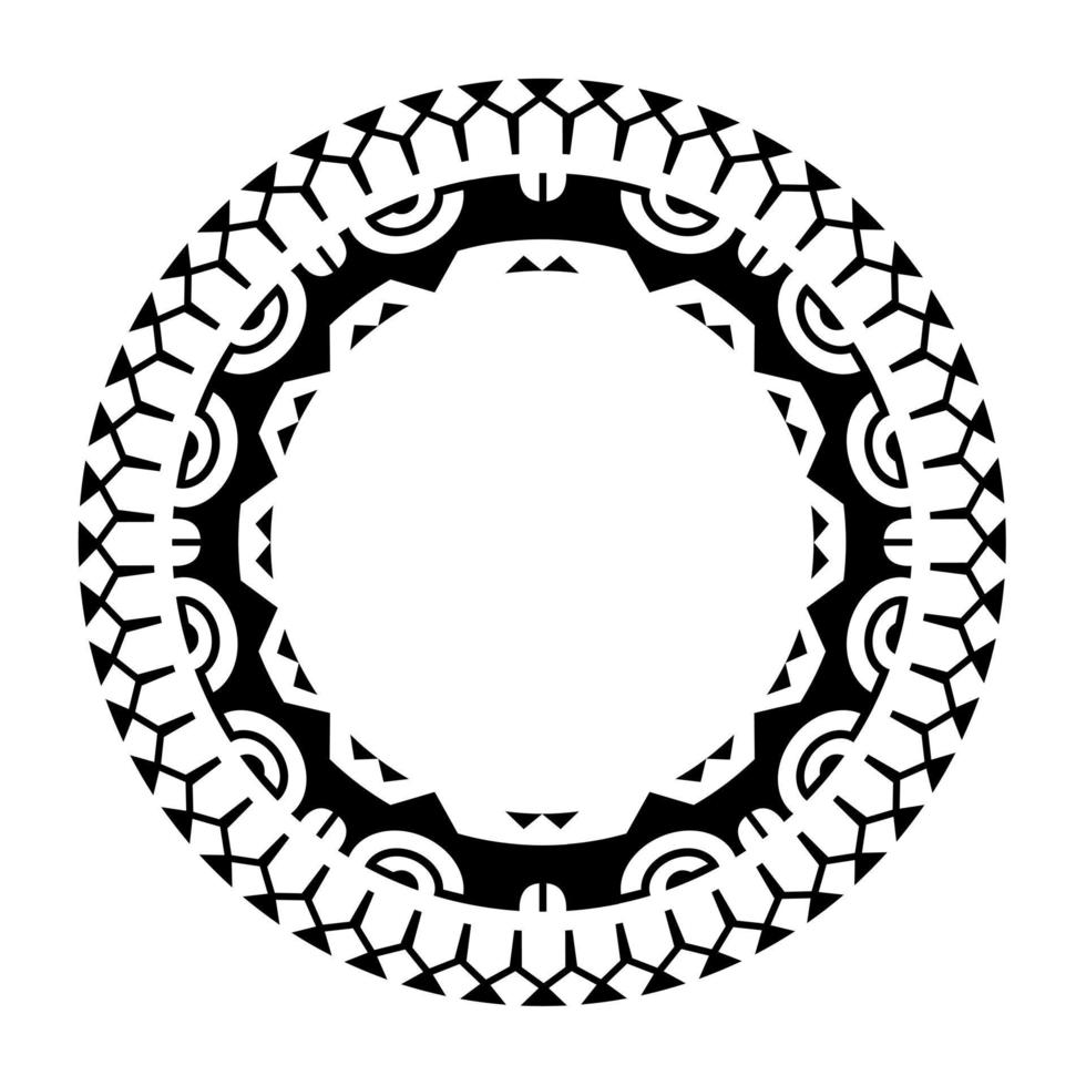 Round Maori geometrical round border frame design. Black and white vector