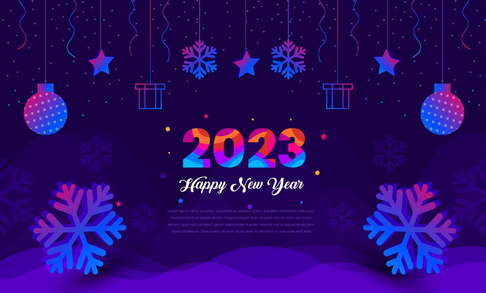 feliz año nuevo 2023 plantilla de fondo azul colorido. vector