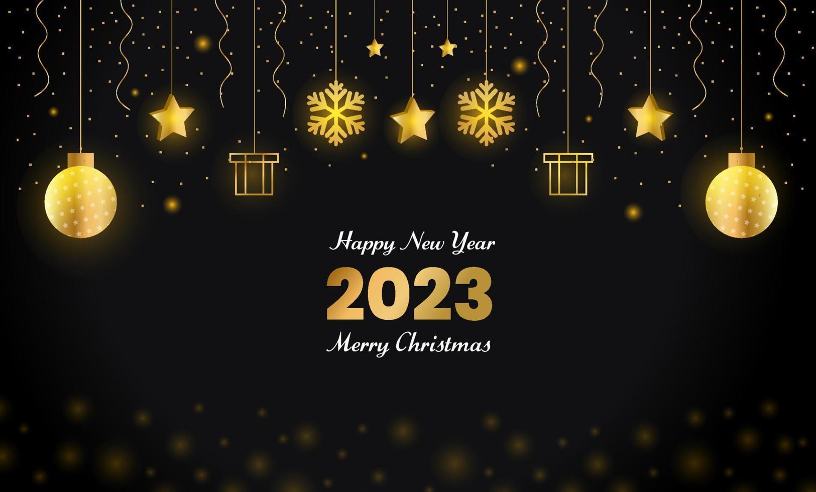 feliz año nuevo 2023 y feliz plantilla de fondo de navidad. vector