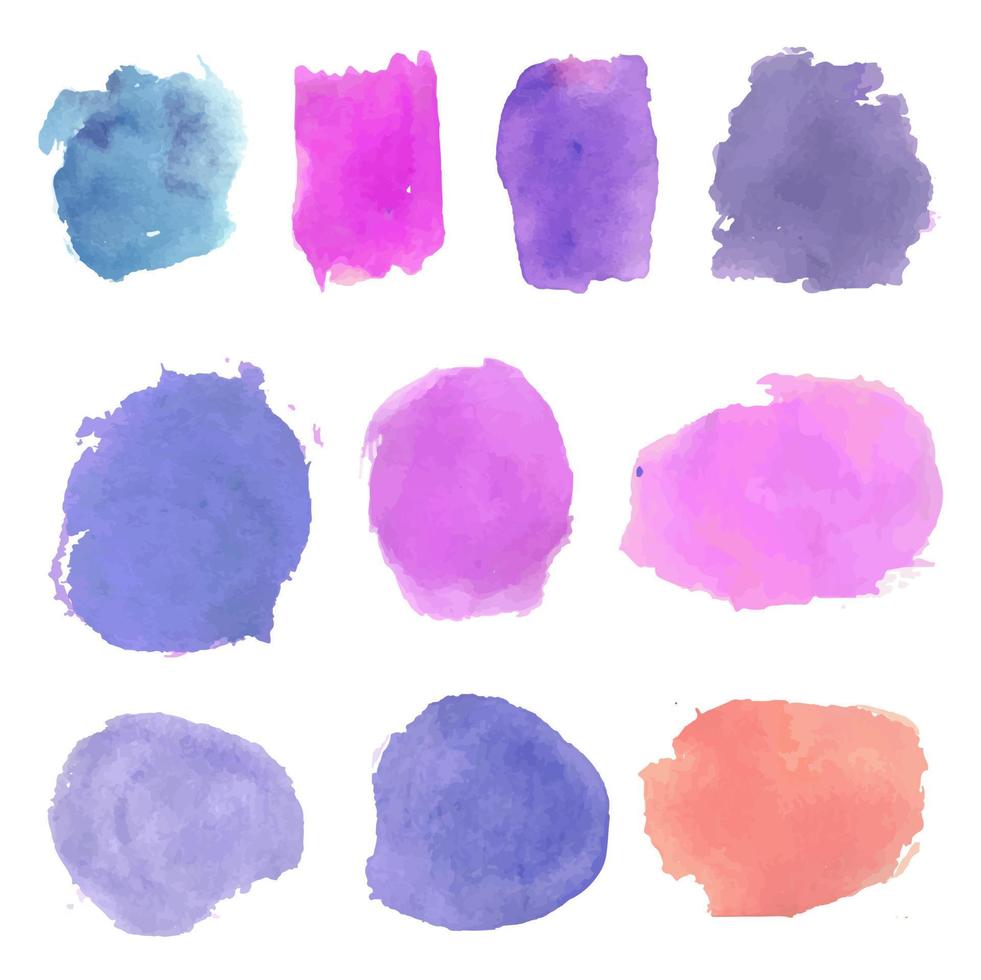 diseño abstracto moderno pintado a mano con etiqueta de mancha de acuarela pincelada nube azul, rosa, púrpura, aislado en blanco. vector utilizado como tarjeta de diseño decorativo, pancarta, afiche, portada, folleto