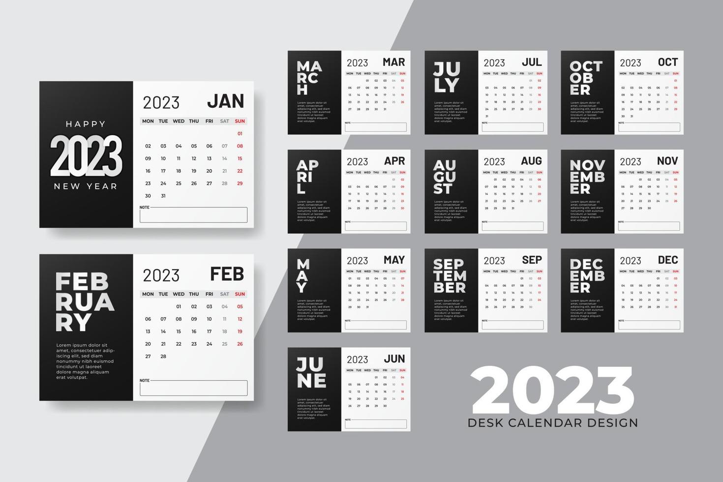 2023 new year clean modern desk calendar template design vector