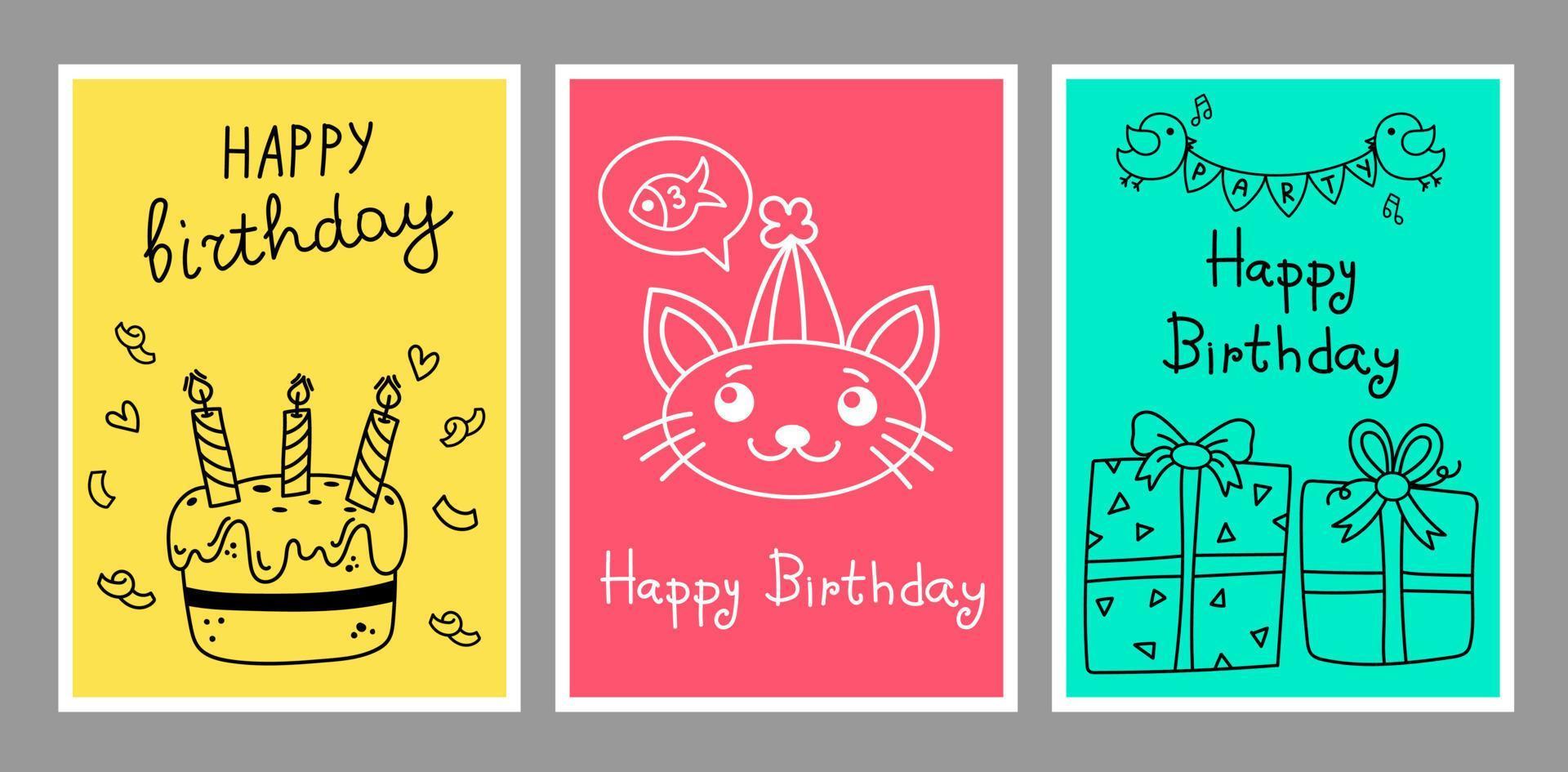 conjunto de tarjetas de feliz cumpleaños vector