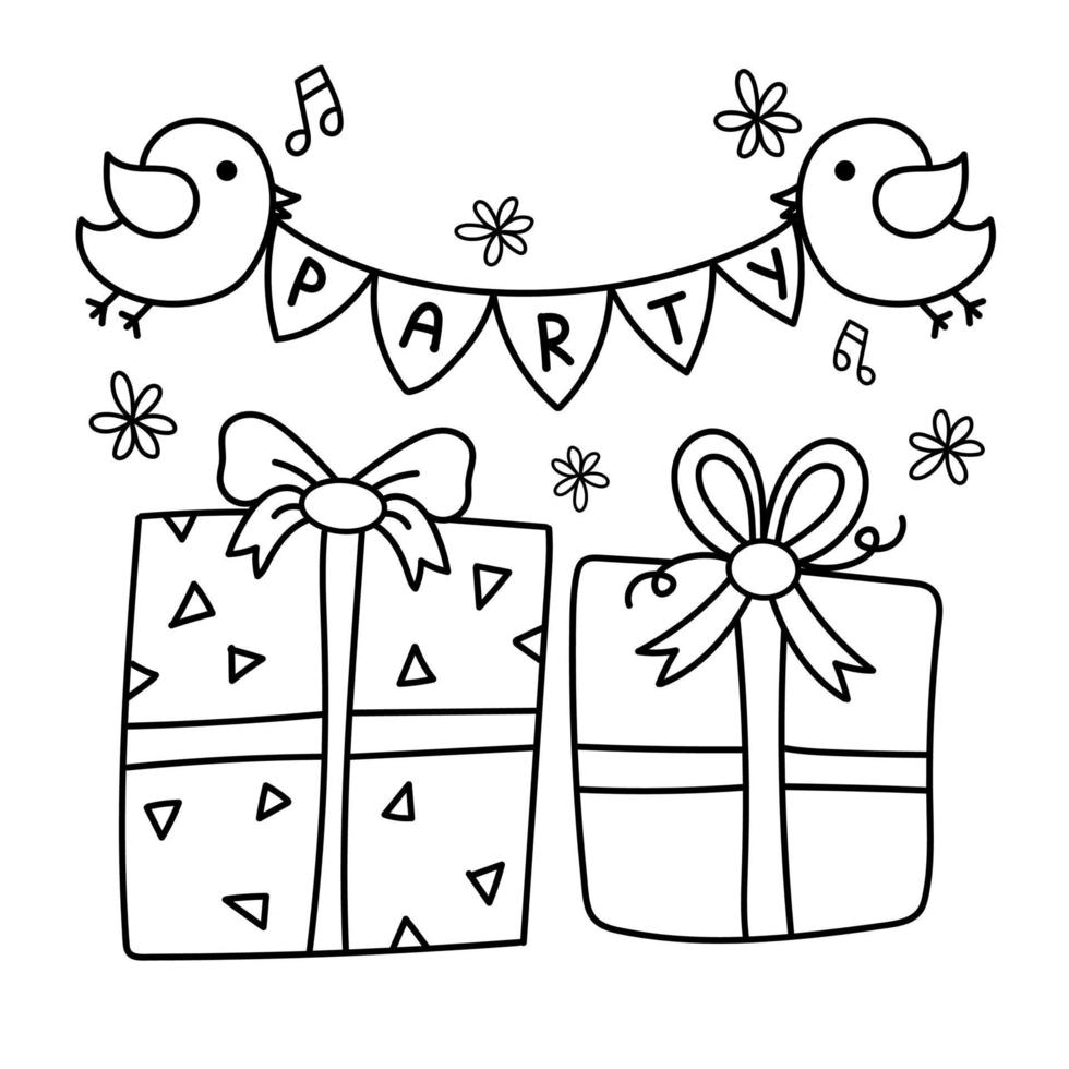 doodle icon of cartoon gift boxes a birthday party vector