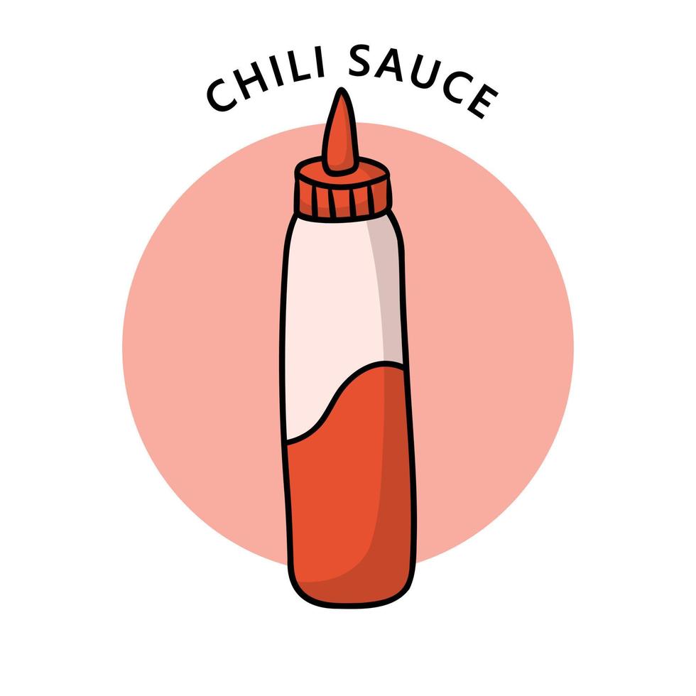 Chili Sauce Logo. Food and Drink Illustration. Bottle seasoning Icon Symbol vector