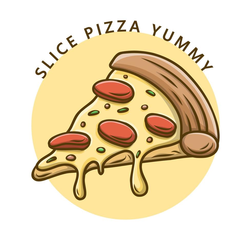 rebanada de pizza logo fastood. ilustración de comida y bebida. símbolo de icono de pizza deliciosa vector