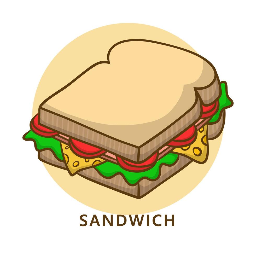 logotipo de comida sándwich. ilustración de comida y bebida. símbolo de icono de desayuno de pan vector