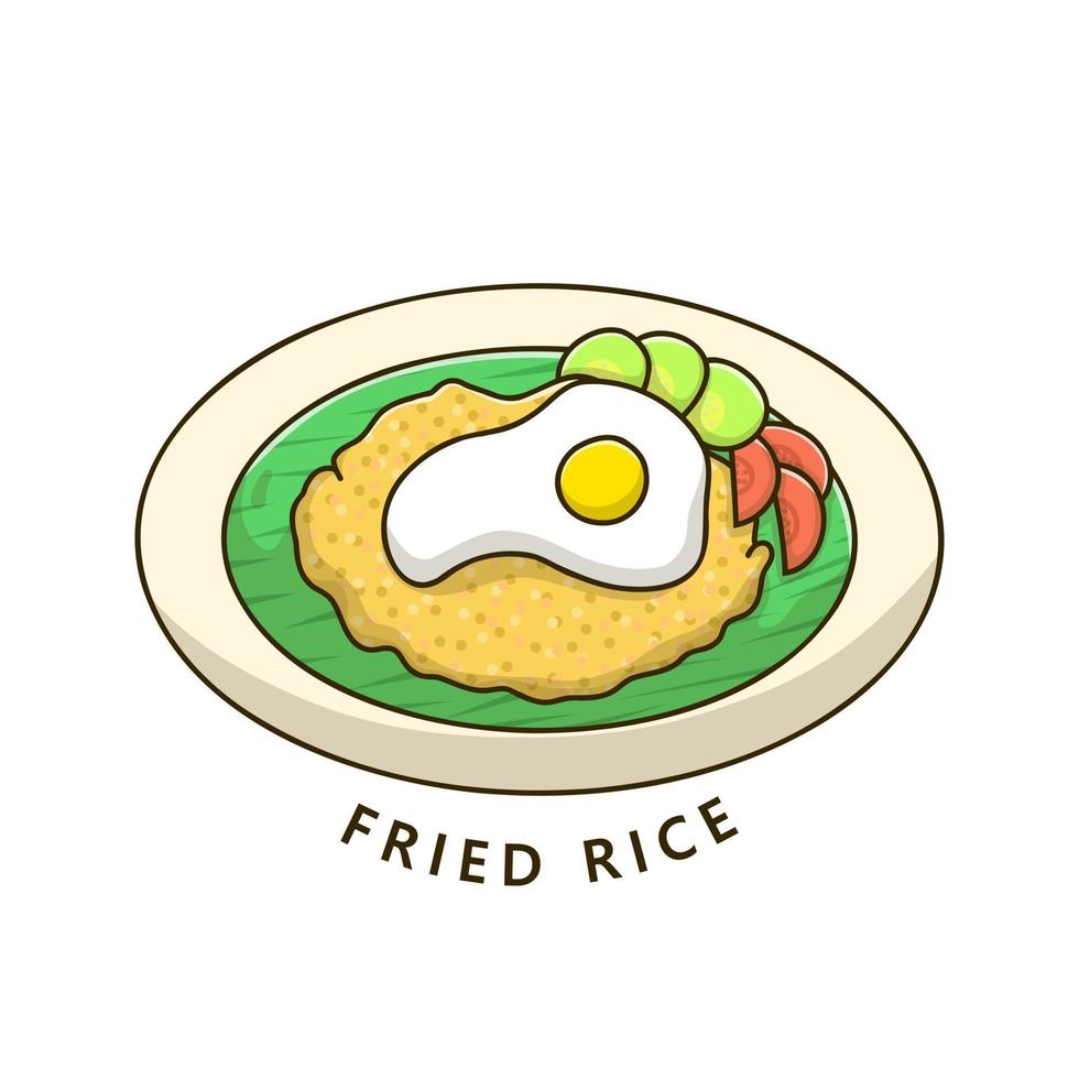 logo de comida de arroz frito. ilustración de comida y bebida. símbolo de icono de plato de desayuno asiático vector