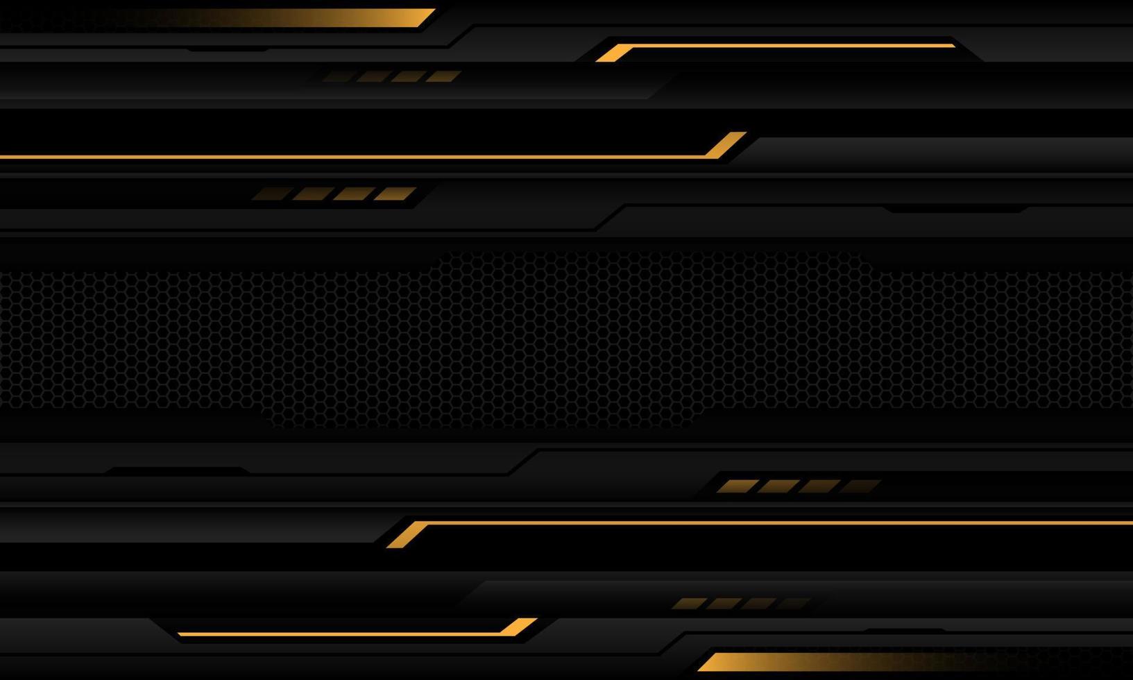Abstract metallic yellow line black cyber geometric black hexagon mesh banner blank space design ultramodern luxury futuristic technology background vector