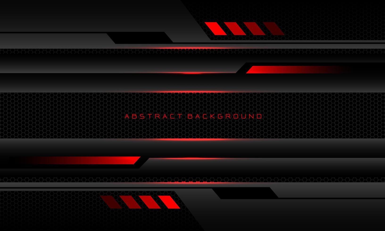 Abstract metallic red line black cyber geometric banner on black hexagon mesh pattern design ultramodern luxury futuristic technology background vector