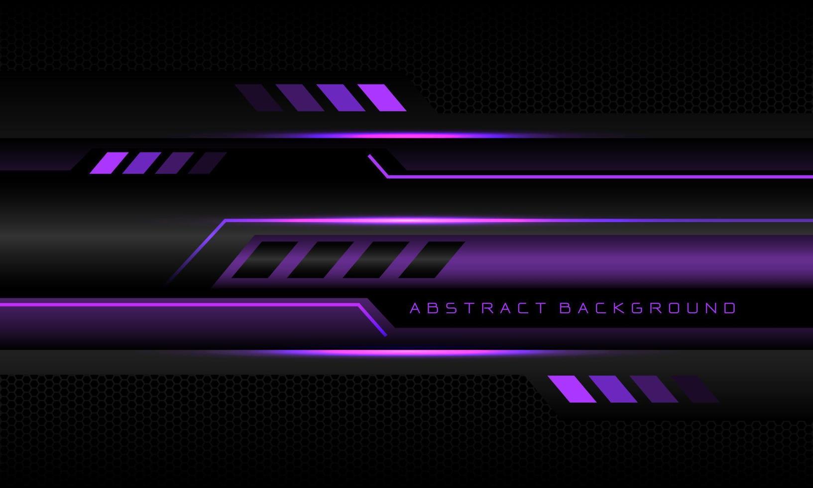 Abstract metallic purple line black cyber geometric line banner on black hexagon mesh pattern design ultramodern luxury futuristic technology background vector