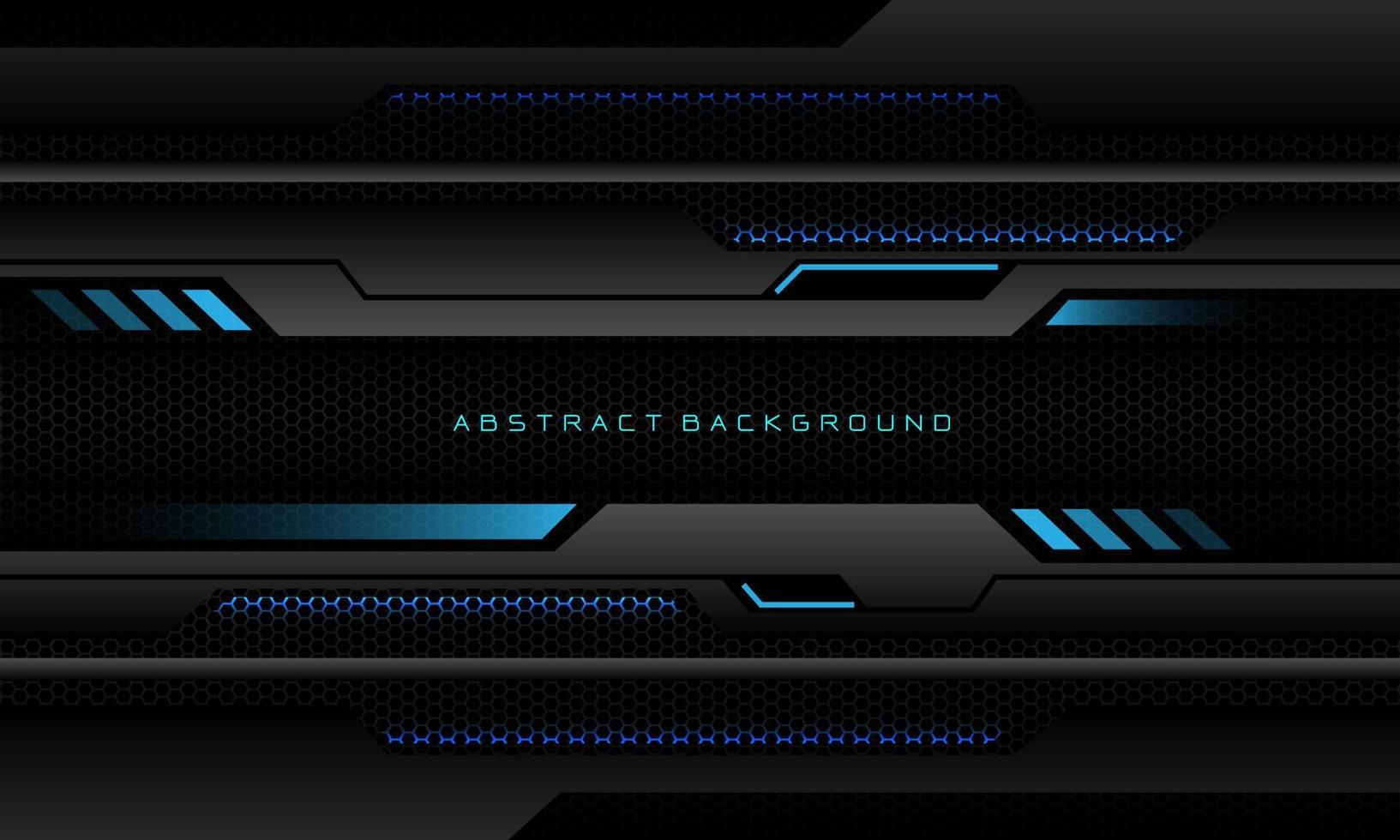 banner geométrico cibernético negro de línea azul metálica abstracta en diseño de patrón de malla hexagonal negro vector de fondo de tecnología futurista de lujo ultramoderno