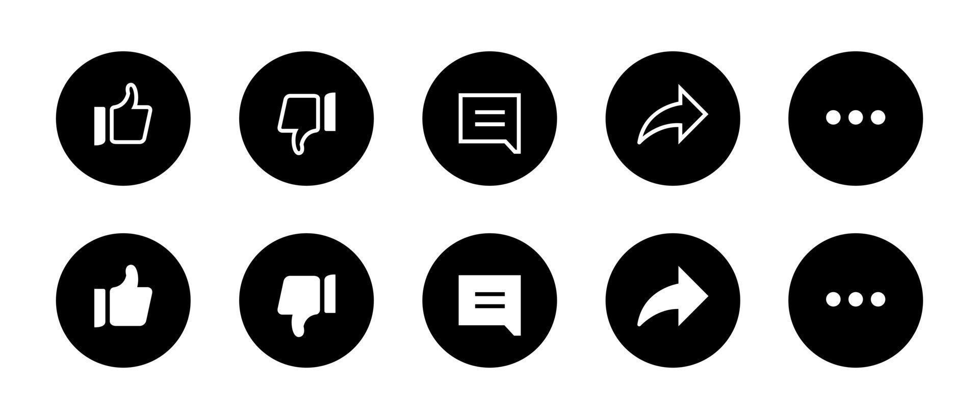 Icon set of streaming app. Like, dislike, comment, share and more menu vector