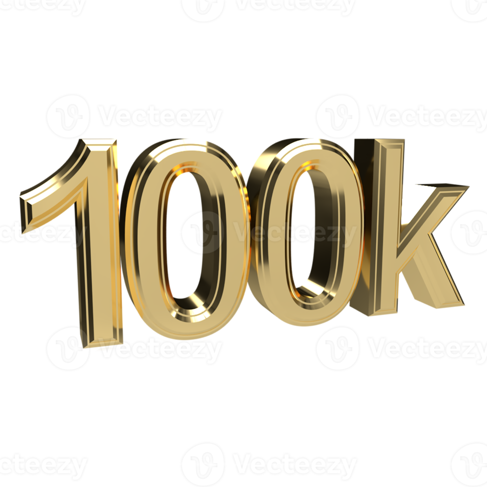 100 thousand gold number. 3d render png