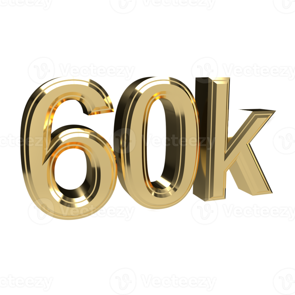 60 thousand gold number. 3d render png