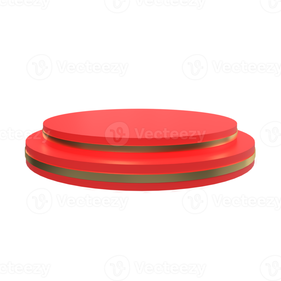 Modern red and gold round podium. 3d render png