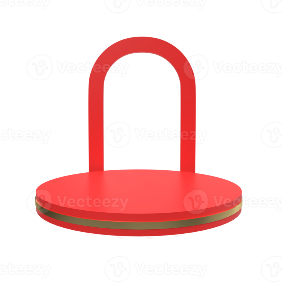 modern rood en goud ronde podium. 3d geven png