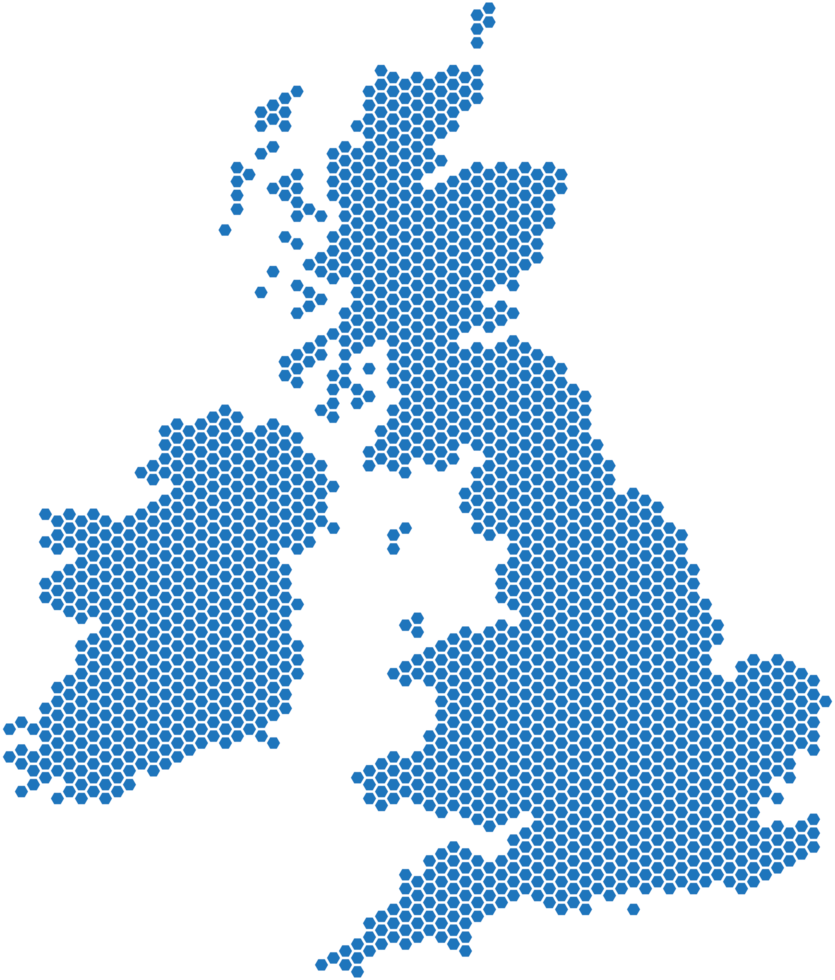Blue hexagon shape United Kingdom map png